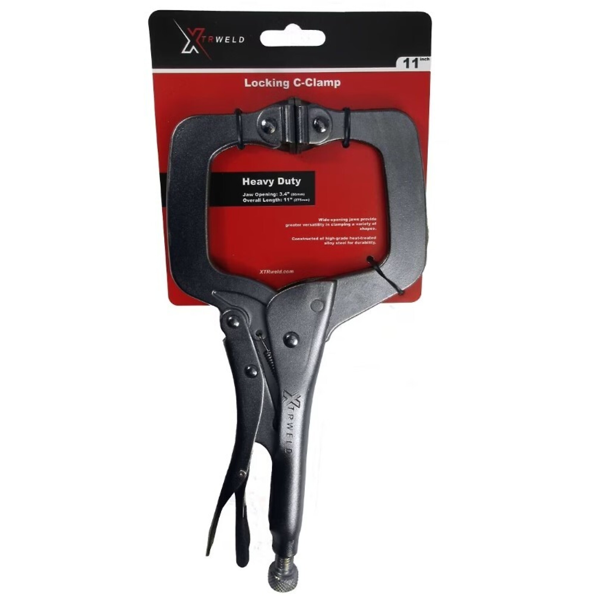 XTRweld Locking C-Clamp Pliers - 11in., Steel, Swivel Pads, Black Nickel Chrome, Model# XTRTPLS11SP